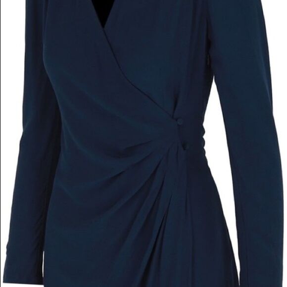 ✨HP✨Renie V-neck Long-sleeve Wrap In Navy Blue Viscose Short Casual Dress✨ - Picture 10 of 12